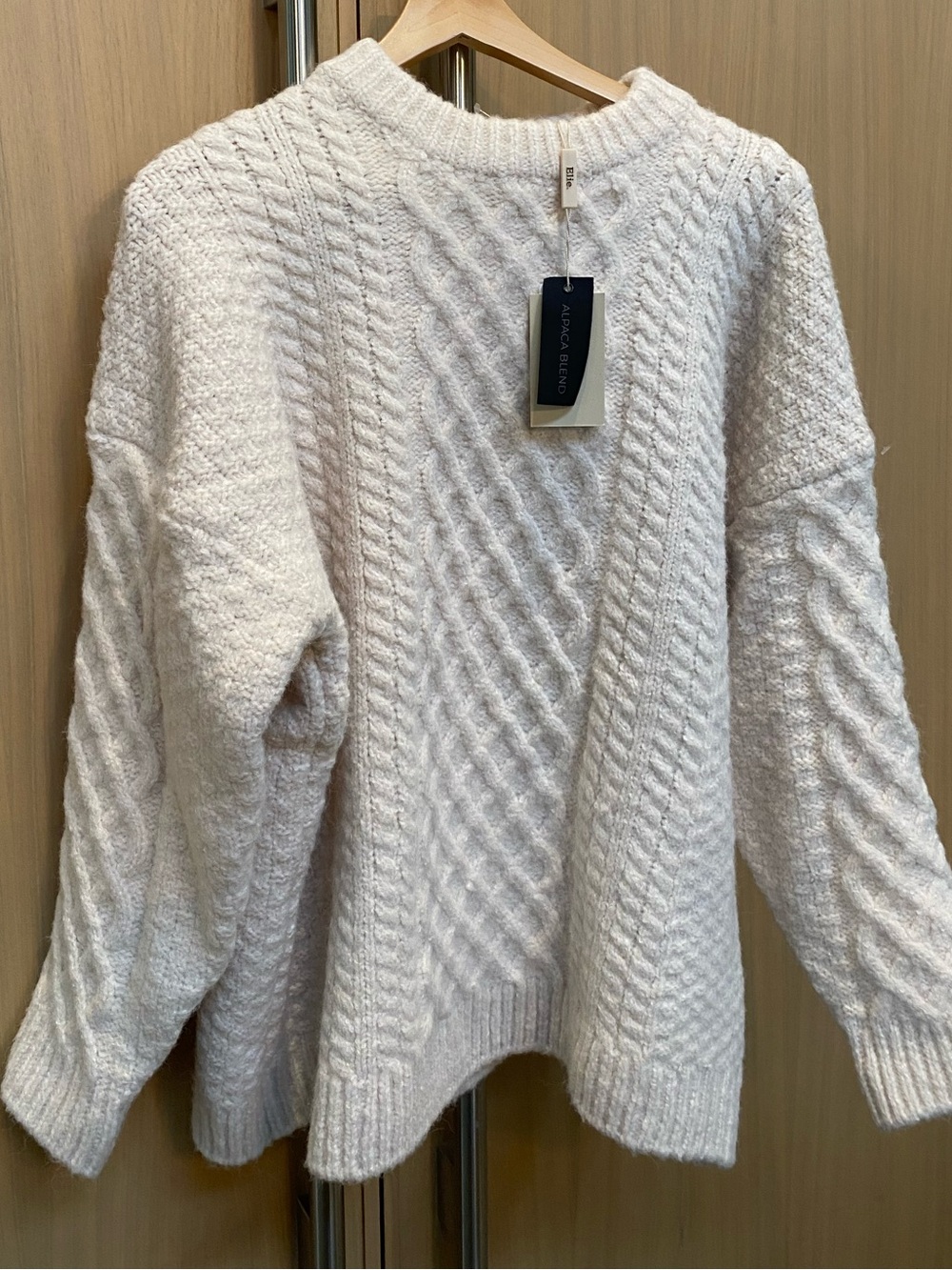 Elie Tahari Cream Cable Knit Crewneck Sweater
